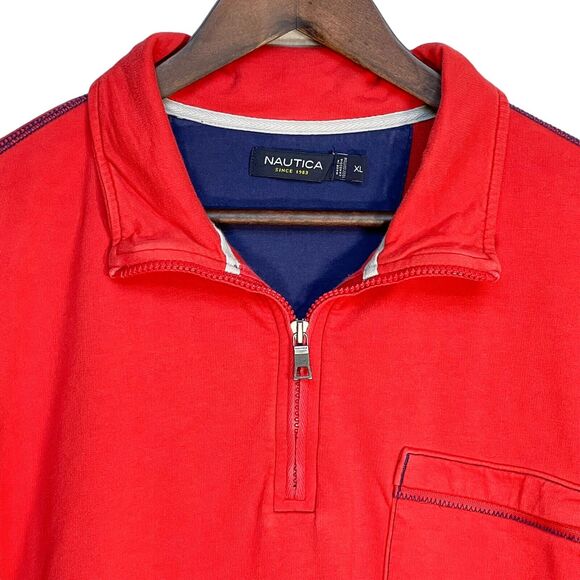 Nautica Quarter-Zip Pullover Sweater Men Size XL Red High-Neck 100% Cotton - Picture 2 of 13